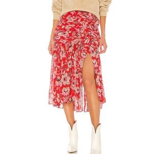 Cinq A Sept Red Midi Kathleen Skirt 2 NWT